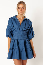 DRESSES @Francis Longsleeve Mini Dress - Blue Denim