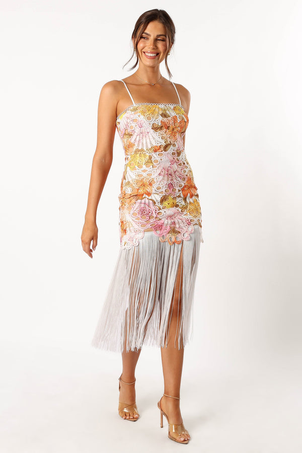 DRESSES @Frank Fringe Midi Dress - Floral