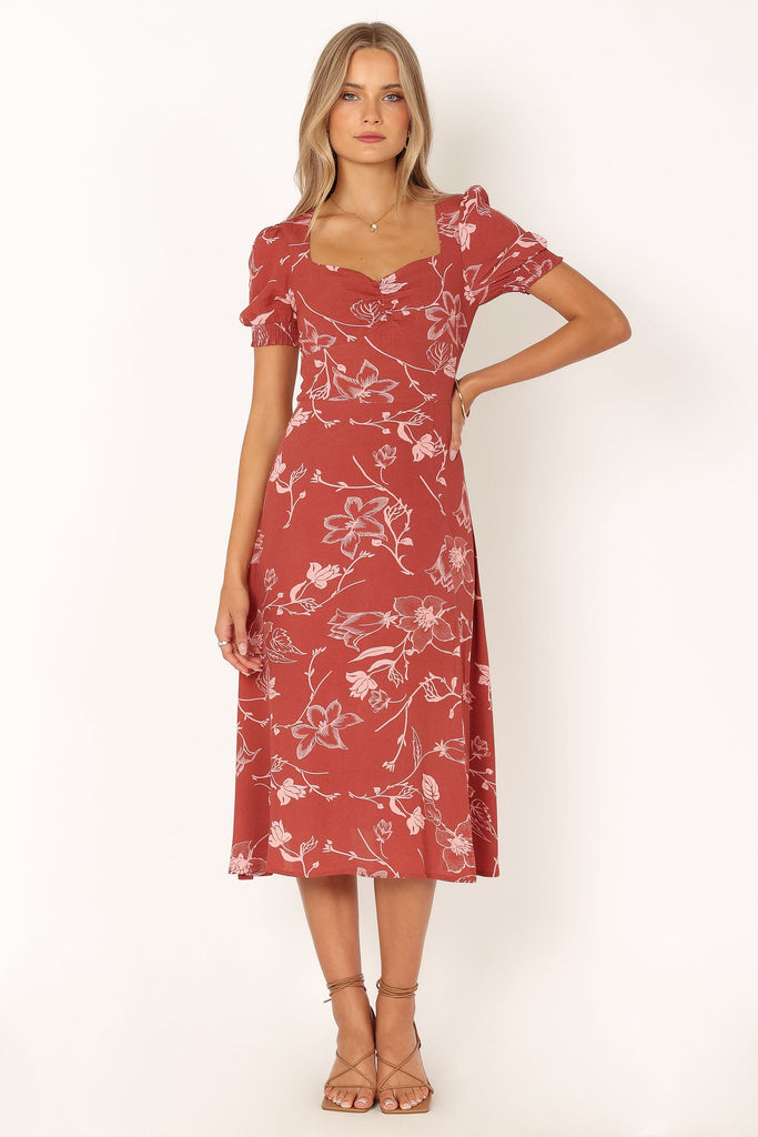 Franklin Dress Rust Floral Petal & Pup