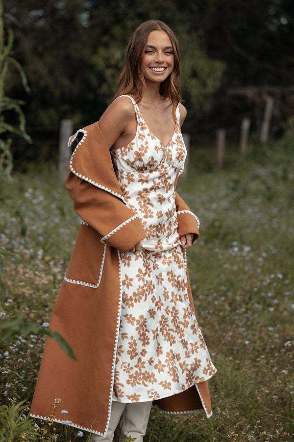 DRESSES Franny Midi Dress - Cream Brown Floral