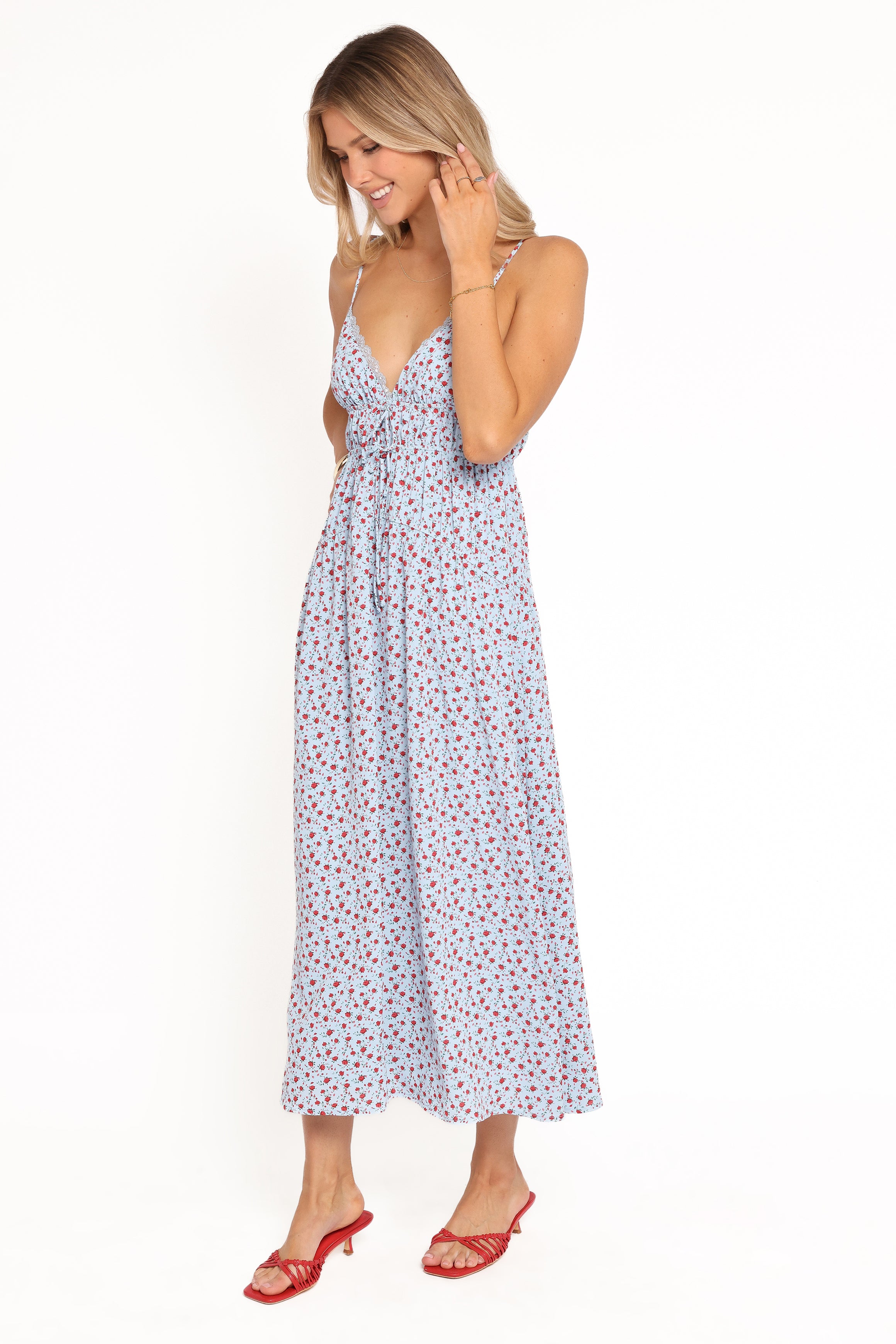 DRESSES Freesia Midi Dress - Blue Red Floral