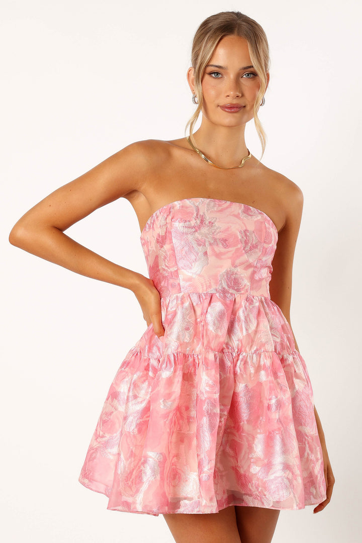 Freya Strapless Mini Dress Pink Floral Petal & Pup