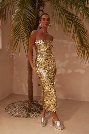 DRESSES Gabourne Strapless Midi Dress - Gold Sequin