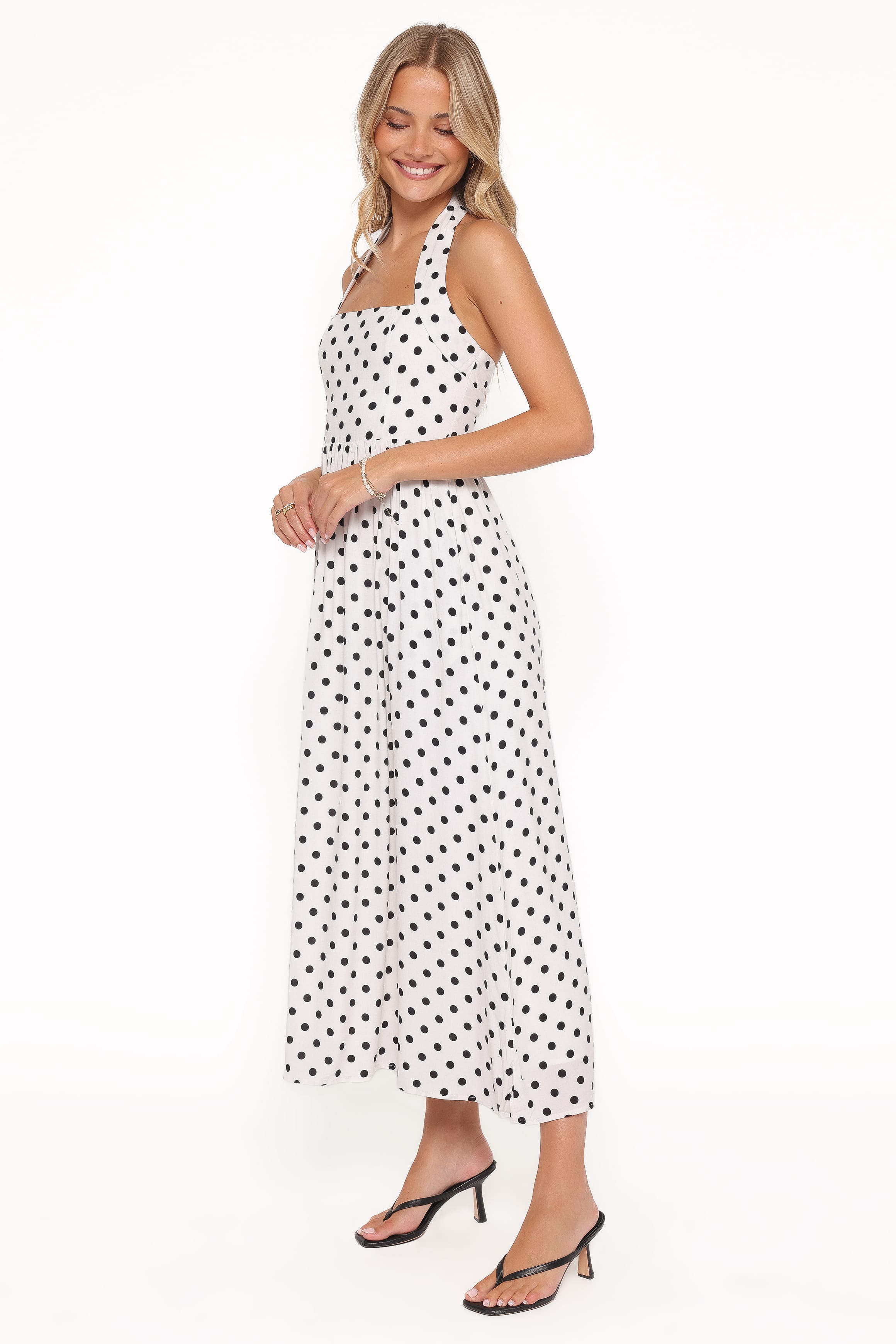 DRESSES Gemini Halterneck Maxi Dress - White Polka Dot