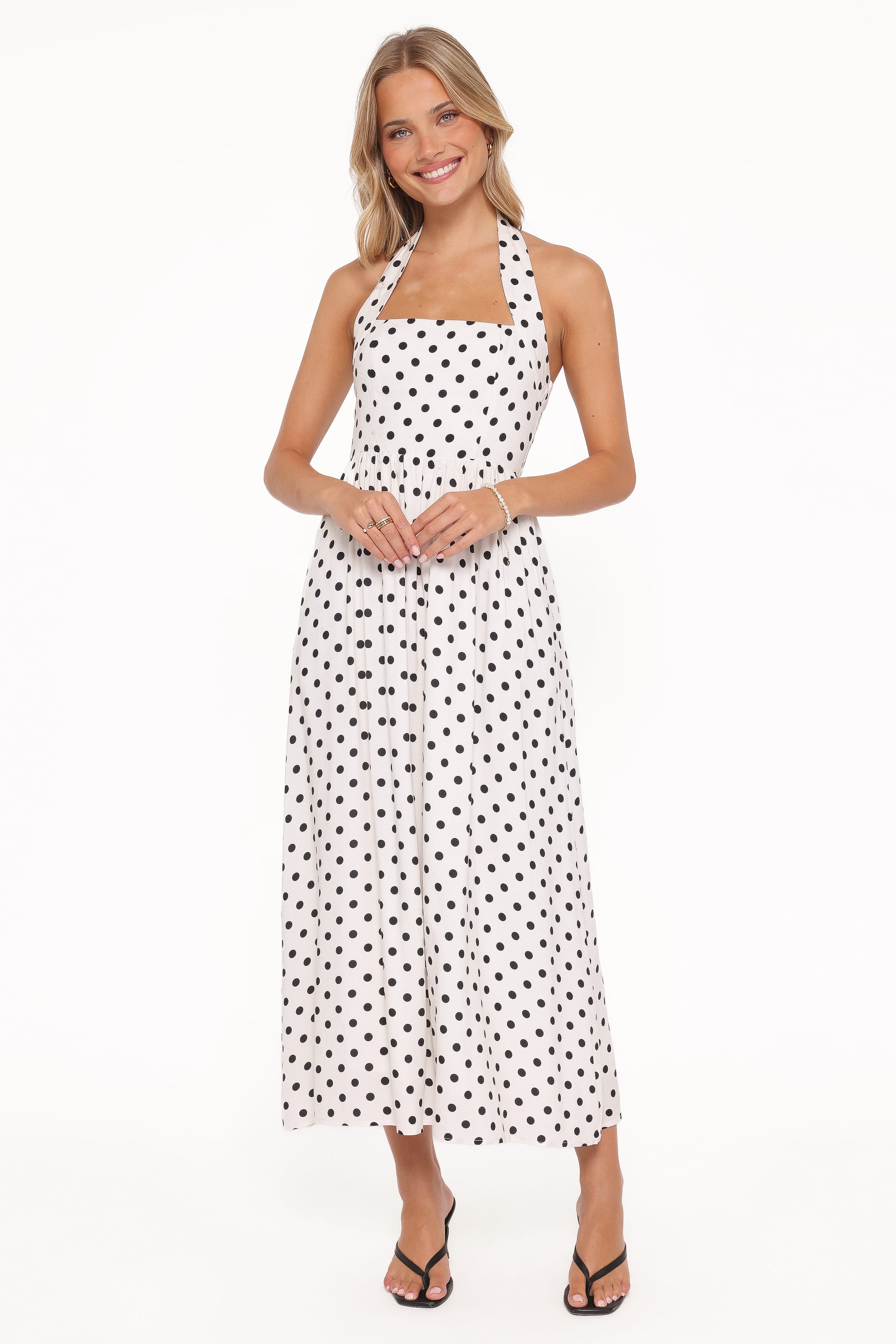 DRESSES Gemini Halterneck Maxi Dress - White Polka Dot