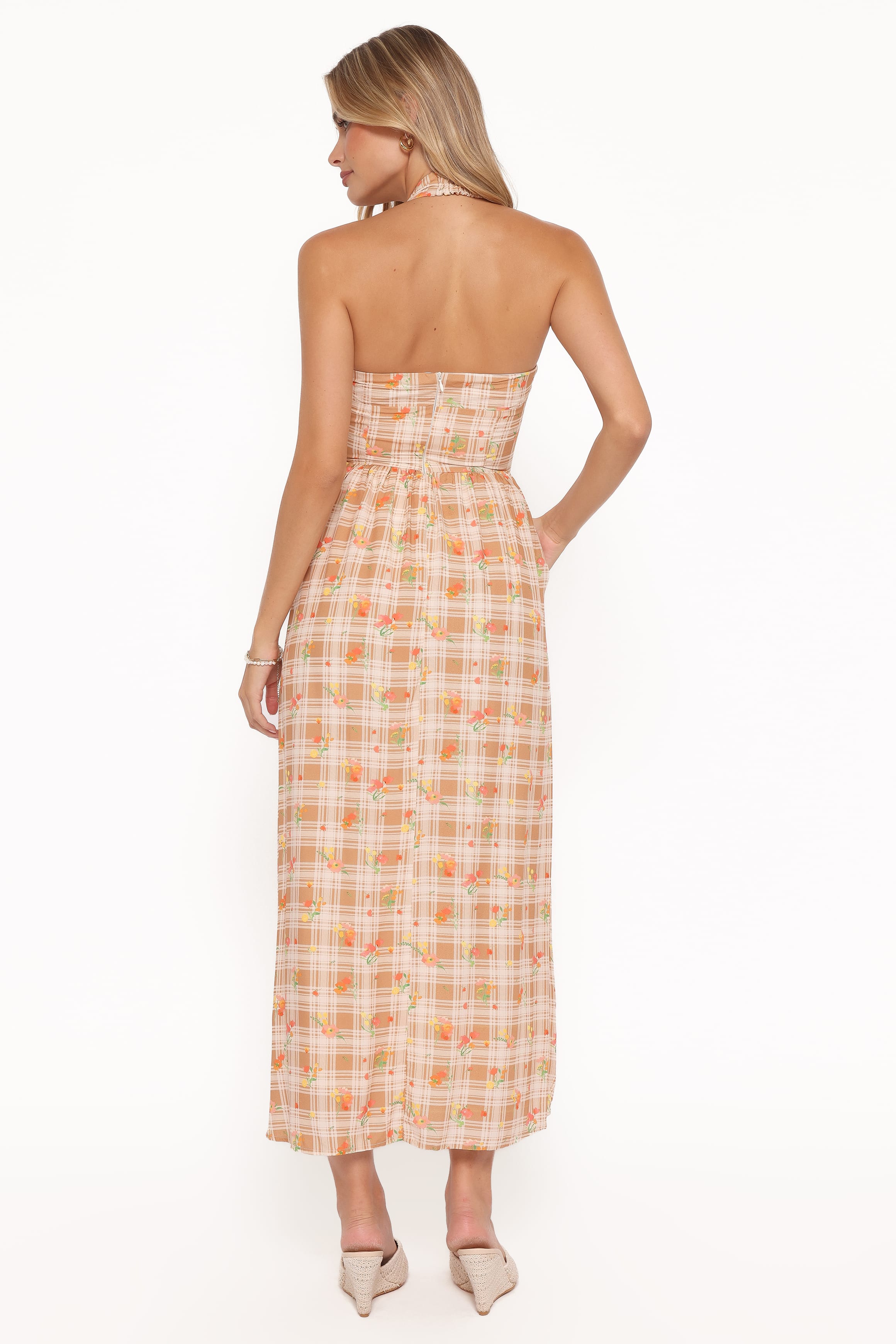 DRESSES Gemini Halterneck Maxi Dress - Yellow Floral Gingham