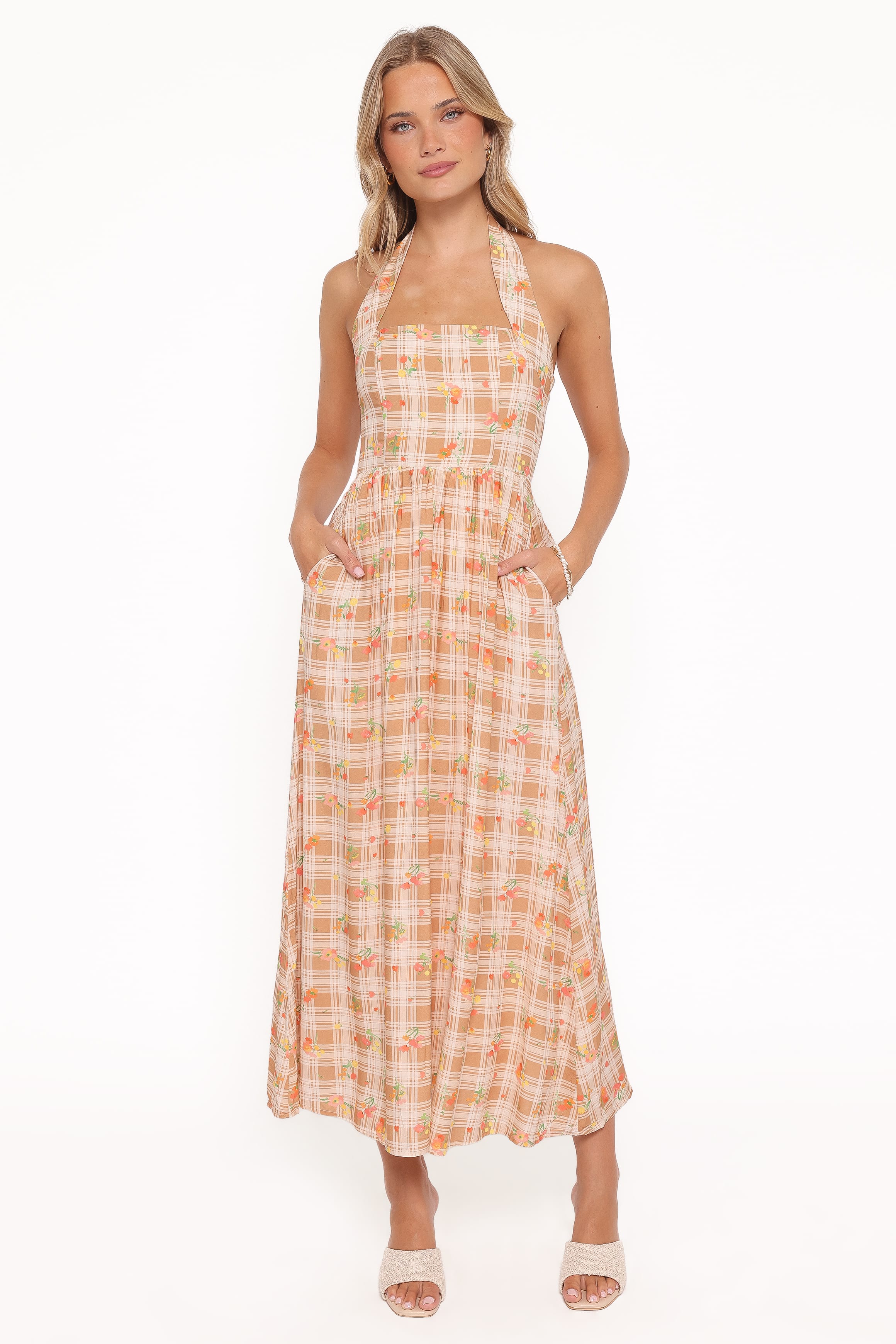 DRESSES Gemini Halterneck Maxi Dress - Yellow Floral Gingham