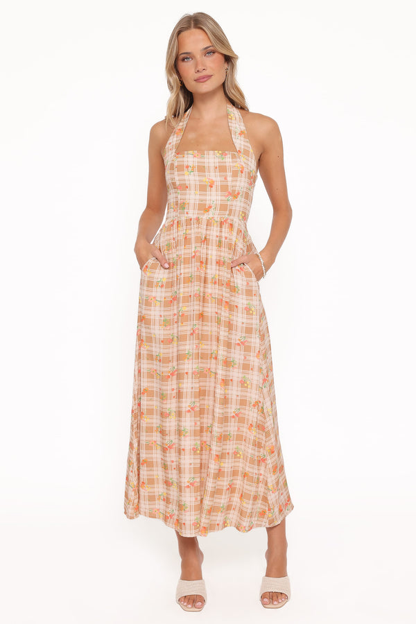 DRESSES Gemini Halterneck Maxi Dress - Yellow Floral Gingham