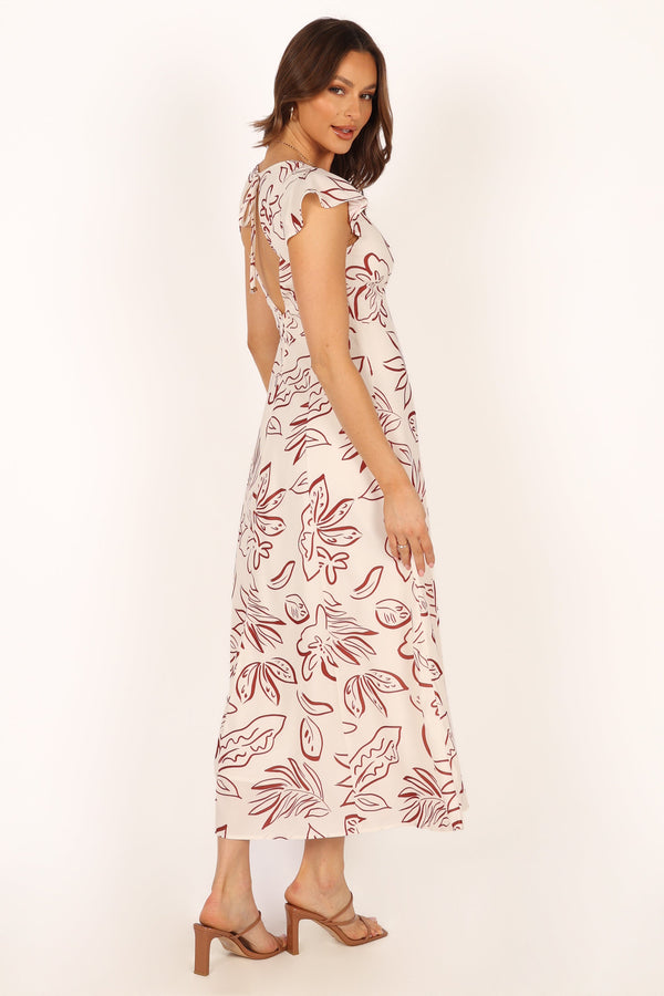 DRESSES @Gene Midi Dress - White Brown Floral