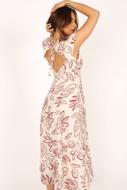 DRESSES @Gene Midi Dress - White Brown Floral