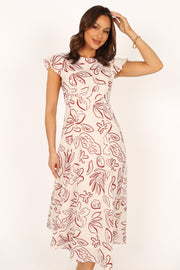 DRESSES @Gene Midi Dress - White Brown Floral