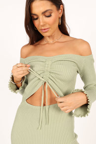 DRESSES Geneva Off Shoulder Midi Dress - Sage