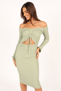 DRESSES Geneva Off Shoulder Midi Dress - Sage