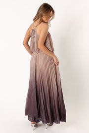 DRESSES @Gia Pleated Halterneck Maxi Dress - Gold Purple