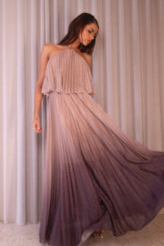 DRESSES Gia Pleated Halterneck Maxi Dress - Gold Purple