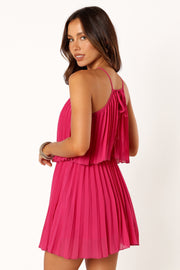 DRESSES Gia Pleated Halterneck Mini Dress - Hot Pink