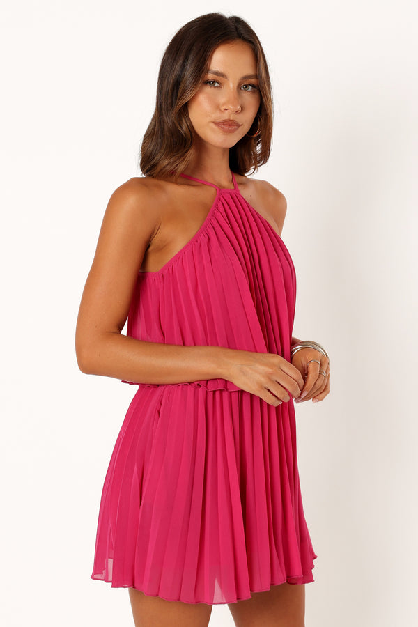 DRESSES Gia Pleated Halterneck Mini Dress - Hot Pink