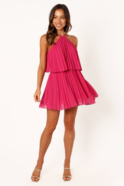 DRESSES Gia Pleated Halterneck Mini Dress - Hot Pink