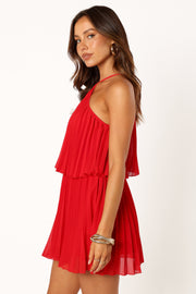 DRESSES Gia Pleated Halterneck Mini Dress - Red