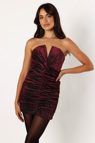 DRESSES @Gilbert Ruched Mini Dress - Merlot