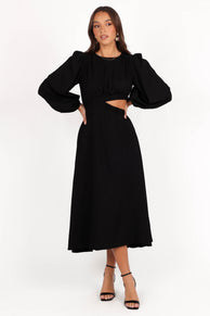 DRESSES Ginnee Puff Sleeve Cutout Midi Dress - Black