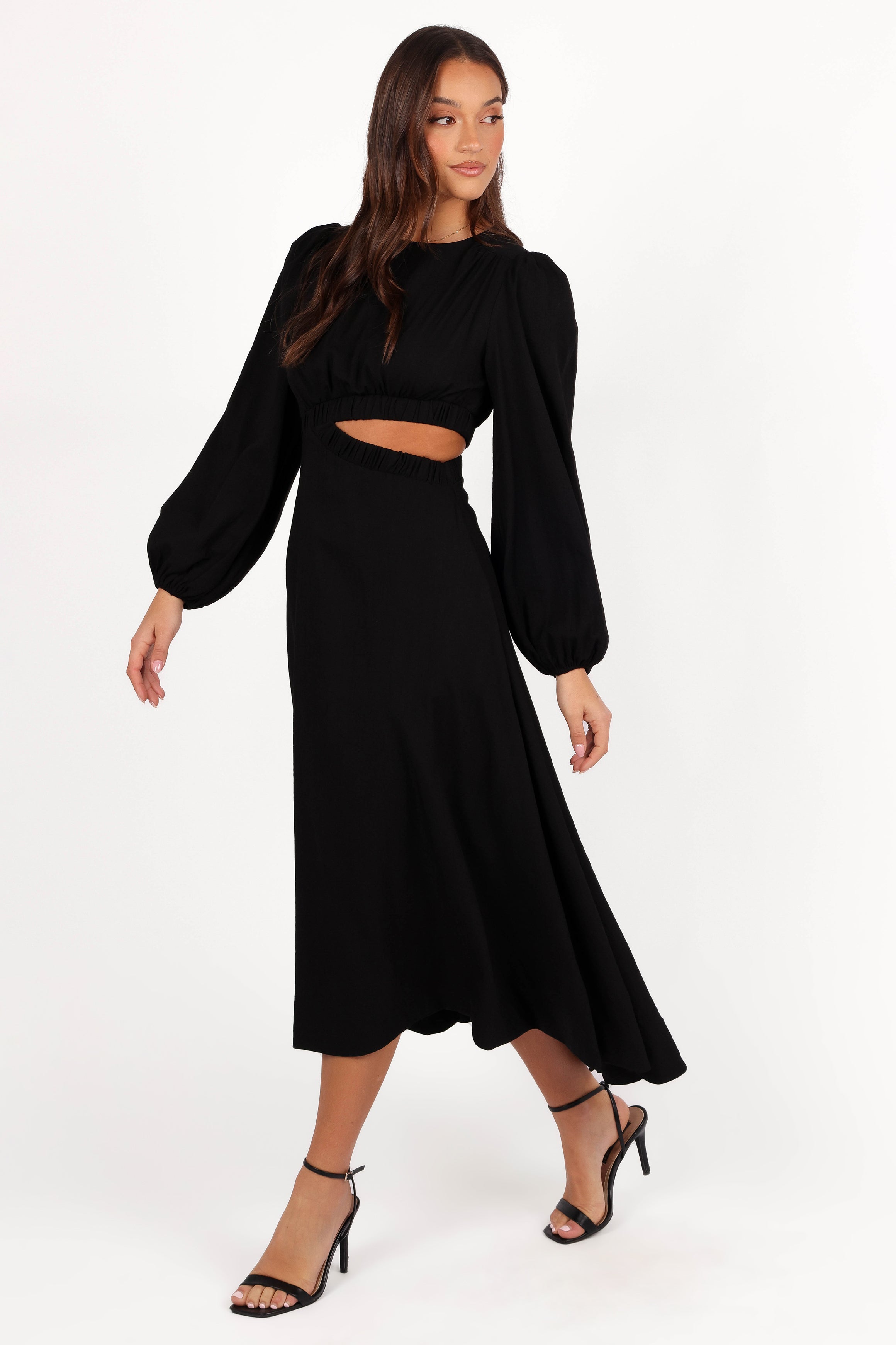 DRESSES Ginnee Puff Sleeve Cutout Midi Dress - Black