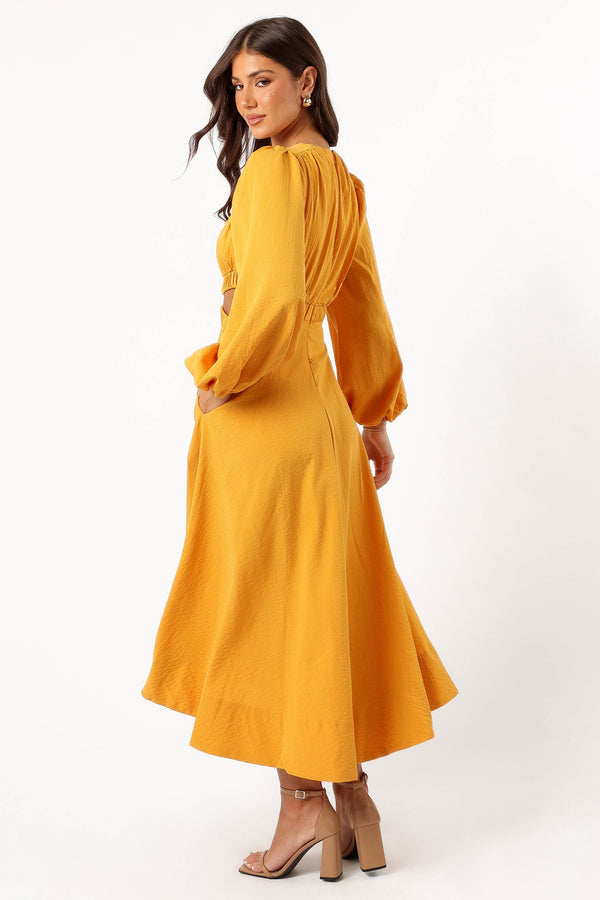 DRESSES Ginnee Puff Sleeve Cutout Midi Dress - Mustard