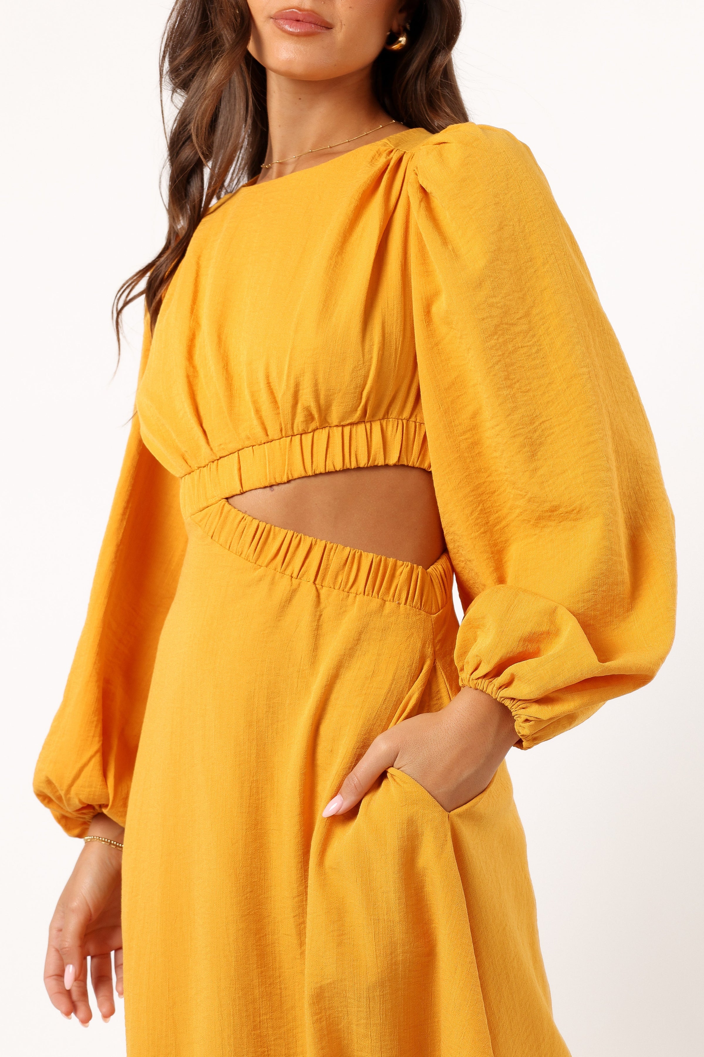 DRESSES Ginnee Puff Sleeve Cutout Midi Dress - Mustard