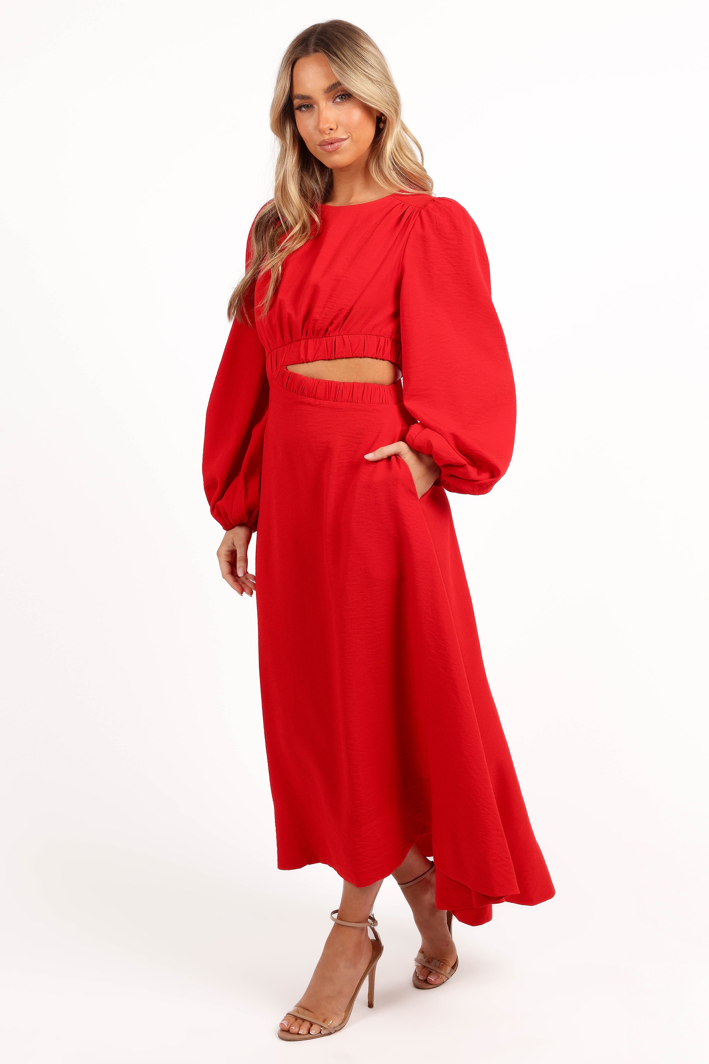 DRESSES Ginnee Puff Sleeve Cutout Midi Dress - Red