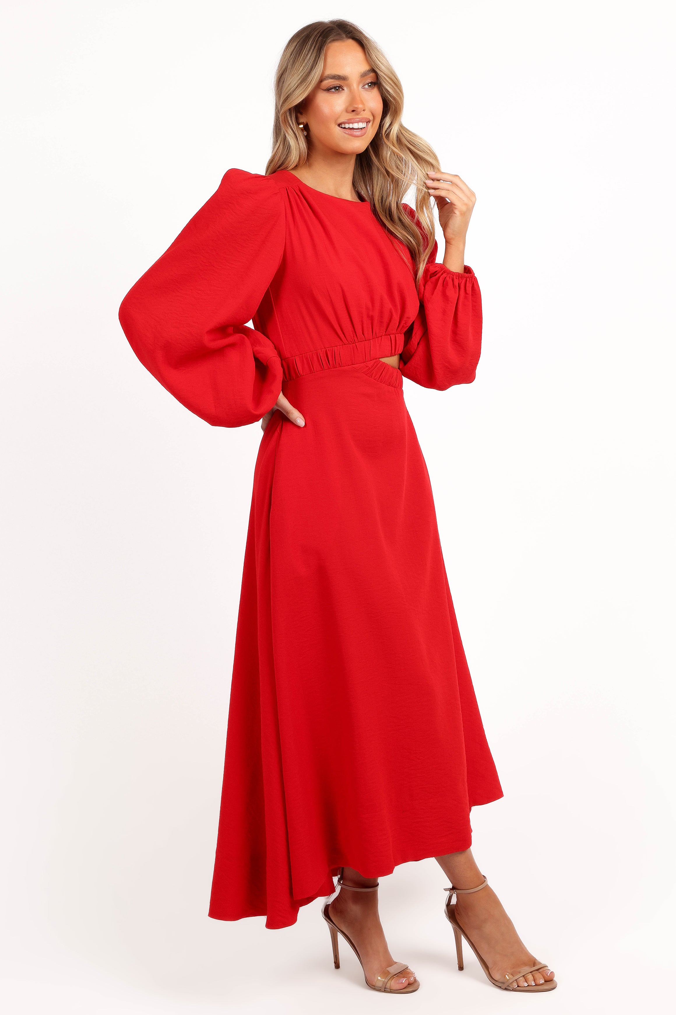 DRESSES Ginnee Puff Sleeve Cutout Midi Dress - Red