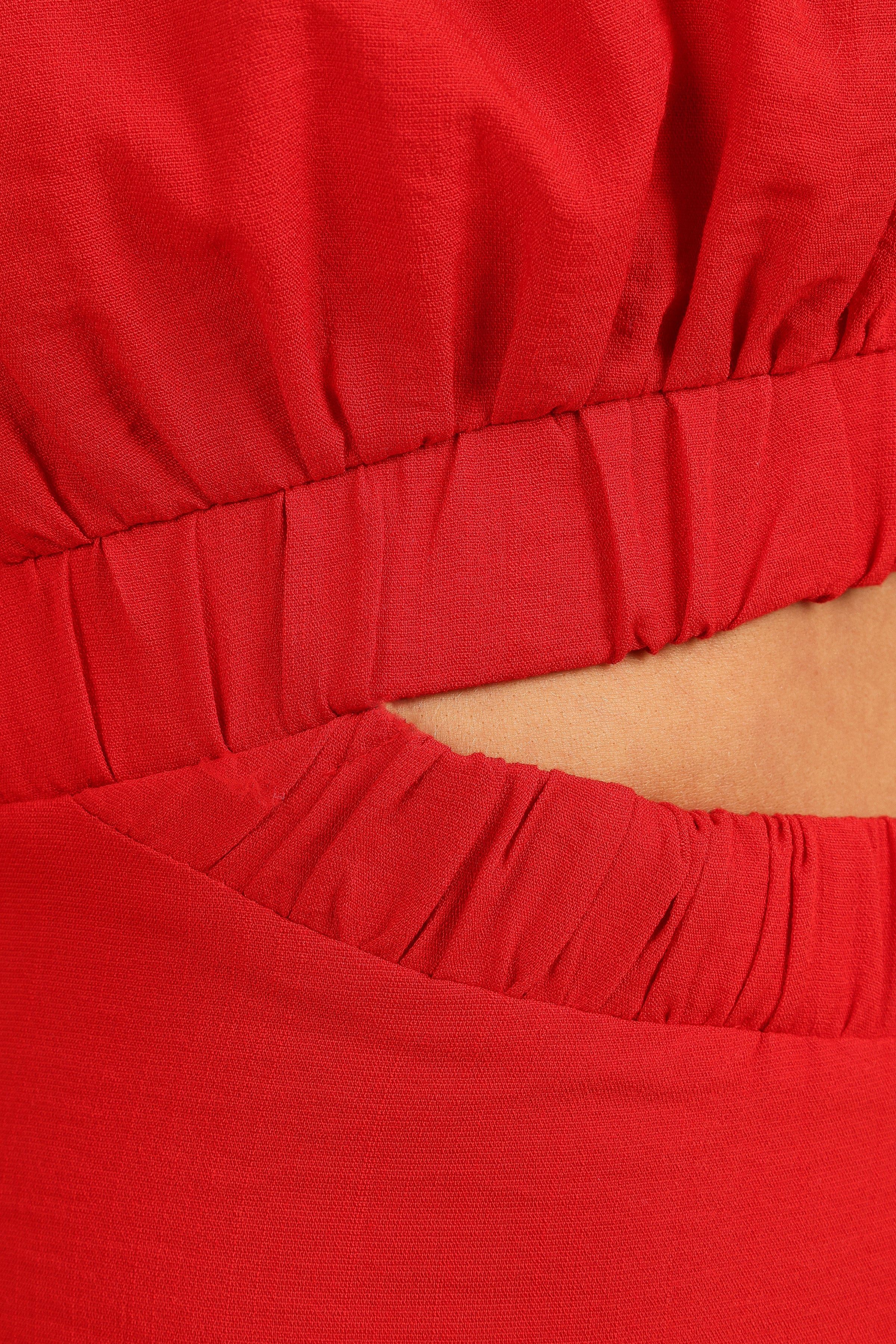 DRESSES Ginnee Puff Sleeve Cutout Midi Dress - Red