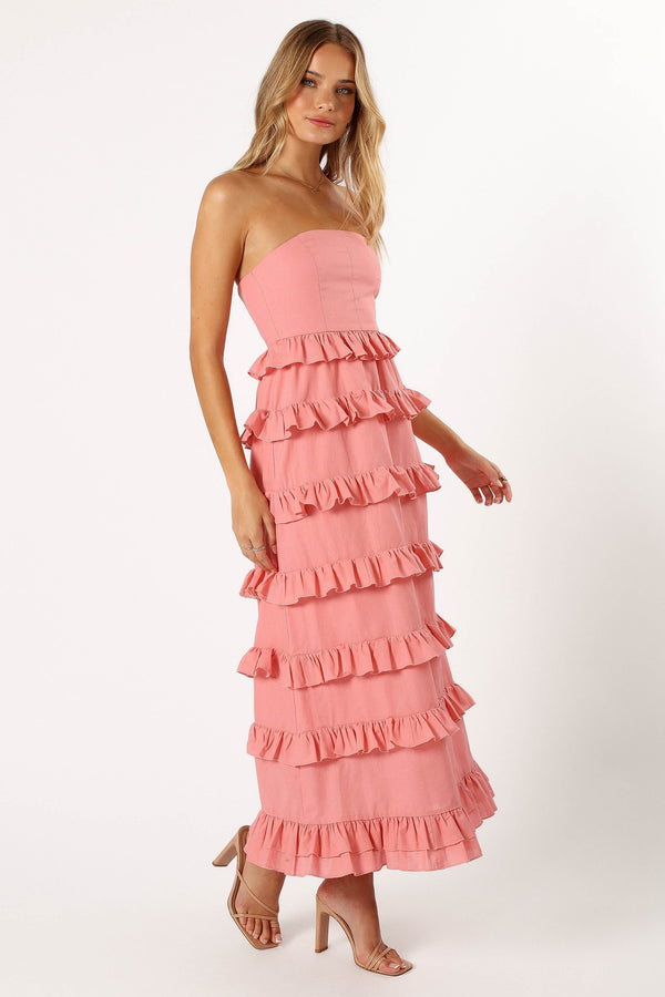 DRESSES @Gloria Strapless Maxi Dress - Coral Pink