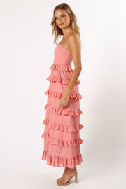 DRESSES @Gloria Strapless Maxi Dress - Coral Pink