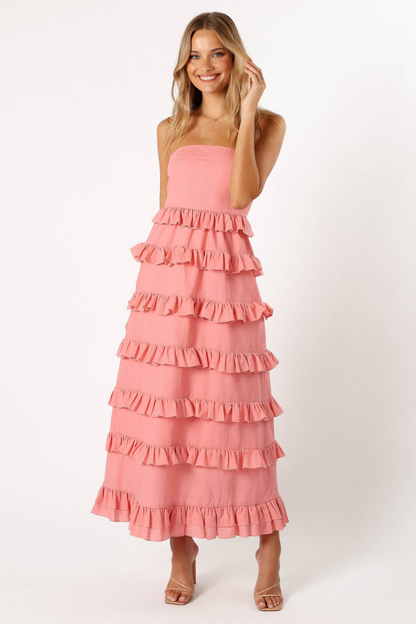 DRESSES @Gloria Strapless Maxi Dress - Coral Pink