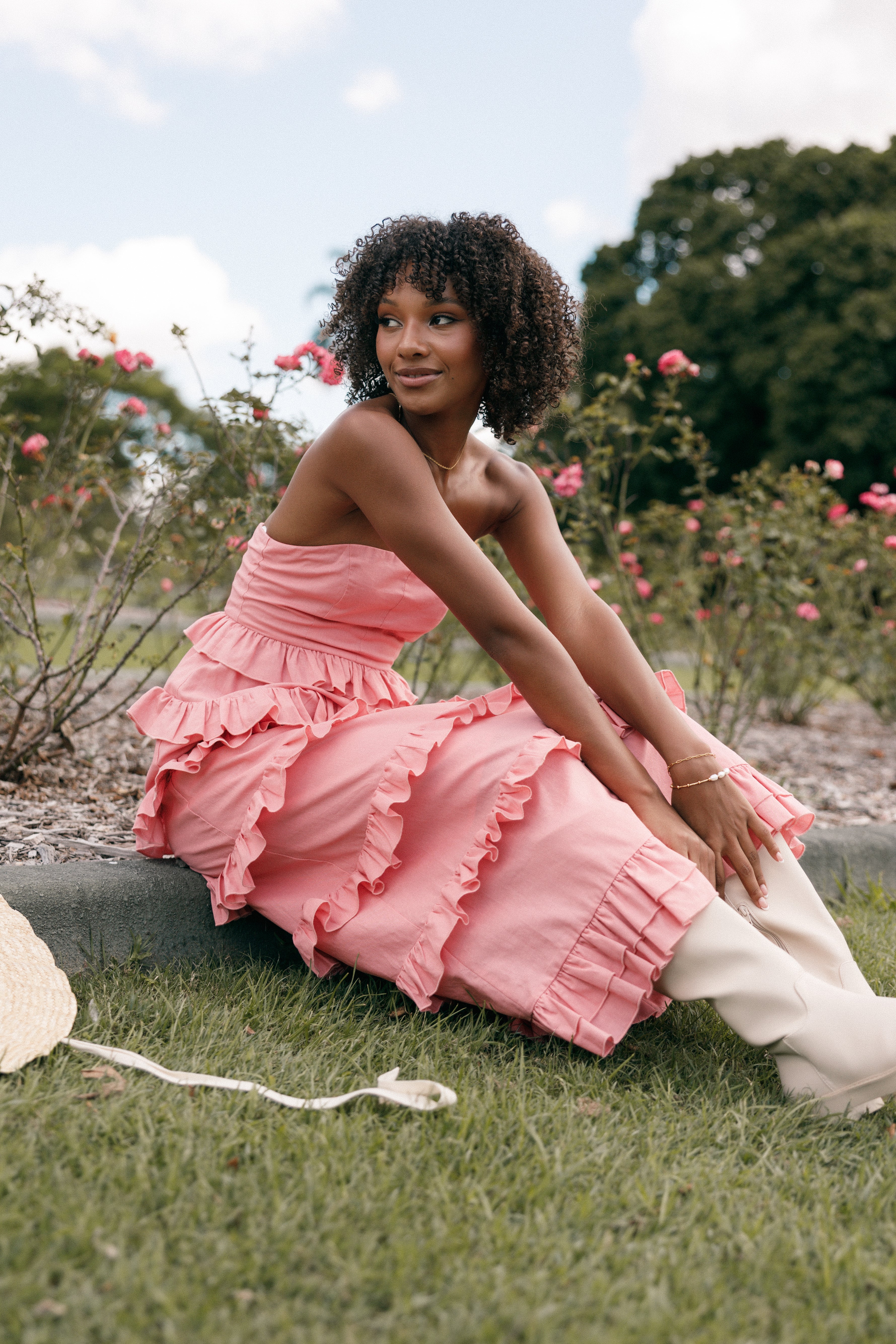 Gloria Strapless Maxi Dress Coral Pink Petal Pup