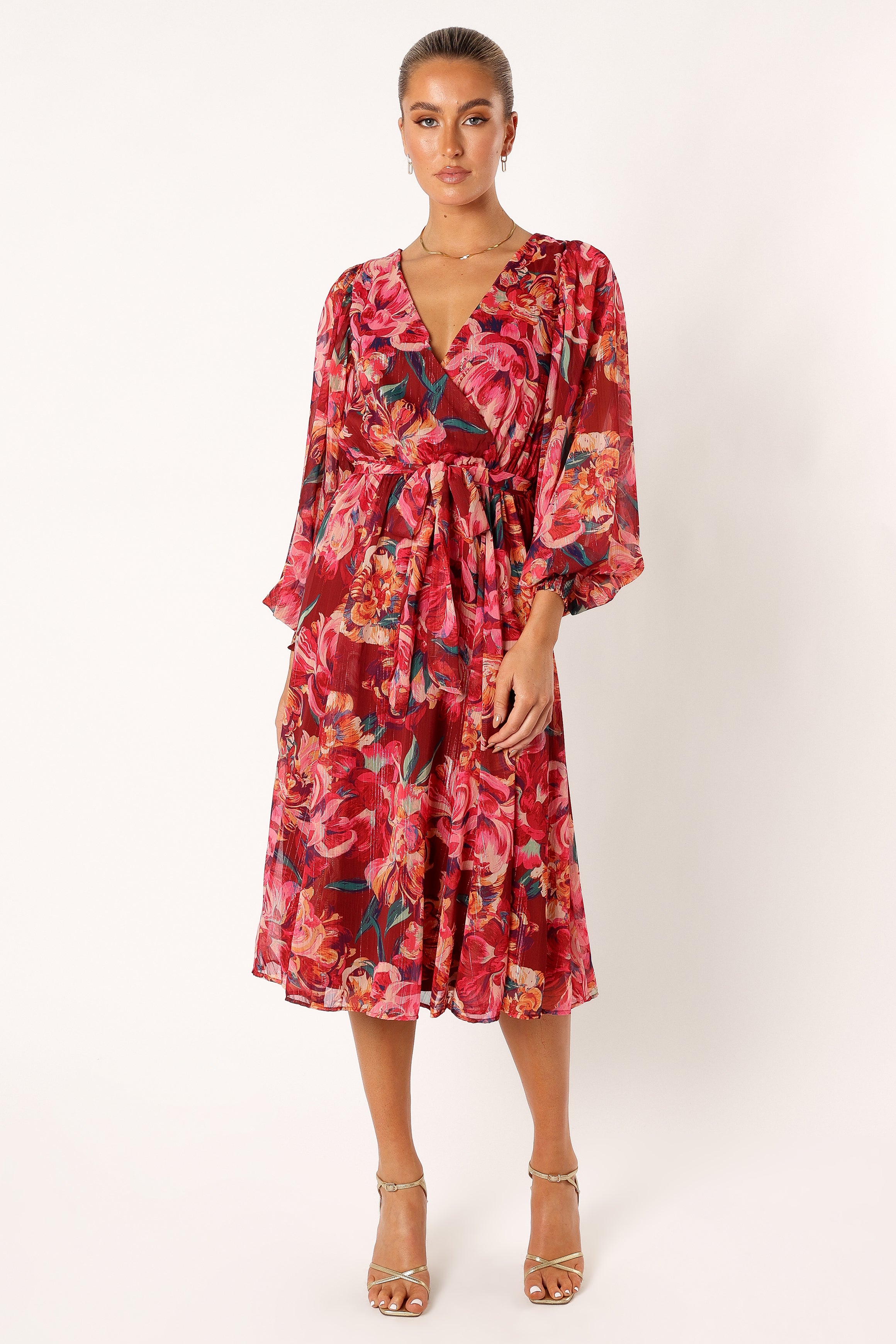 DRESSES @Goldie Longsleeve Maxi Dress - Red Floral