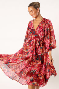 DRESSES @Goldie Longsleeve Maxi Dress - Red Floral