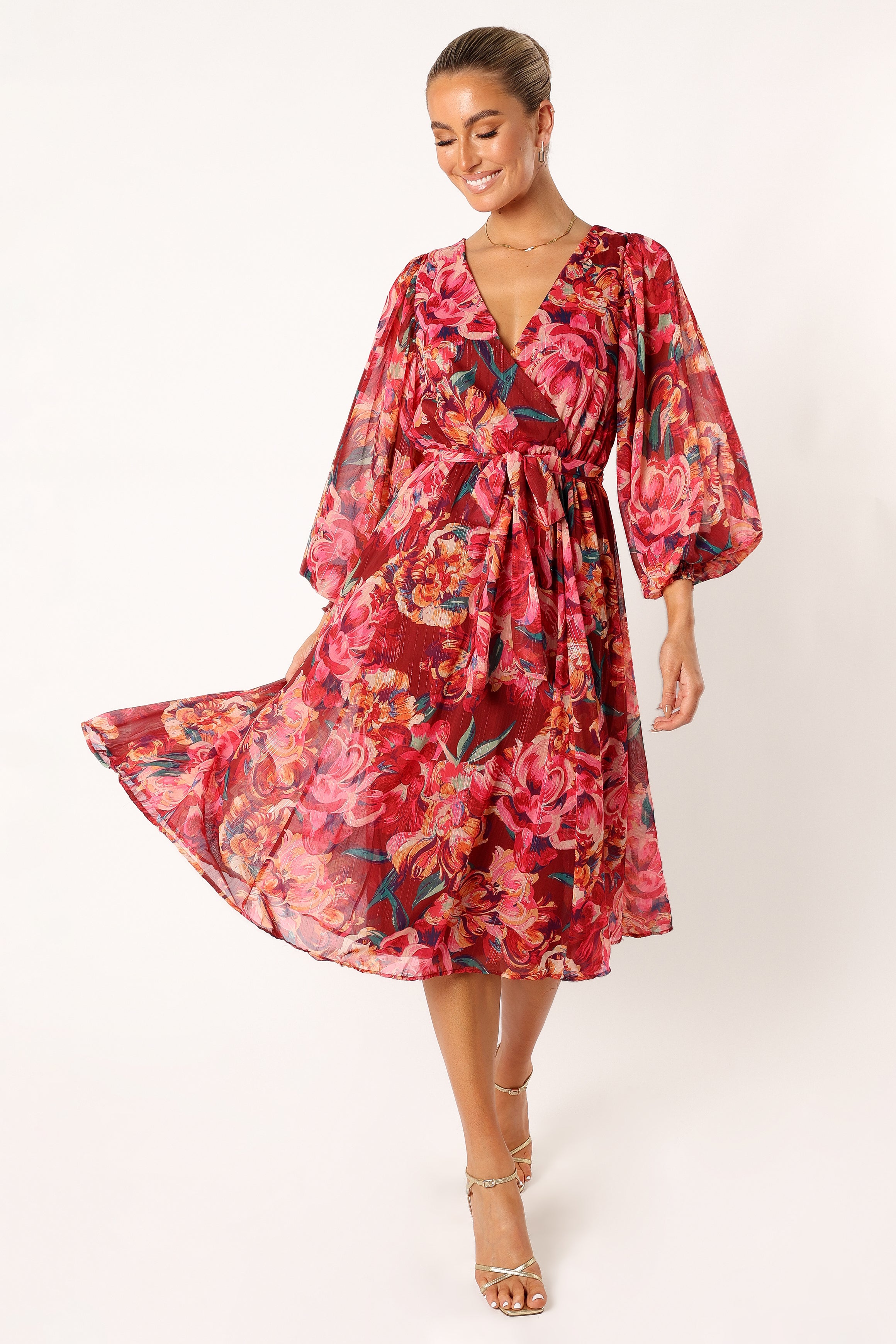 DRESSES @Goldie Longsleeve Maxi Dress - Red Floral