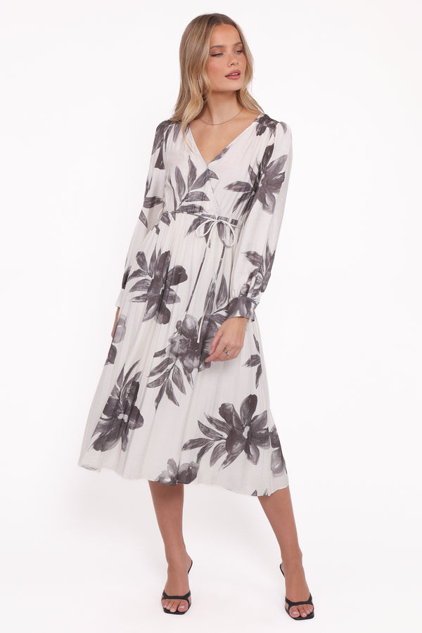 DRESSES Grainne Long Sleeve Midi Dress - Black/White Floral