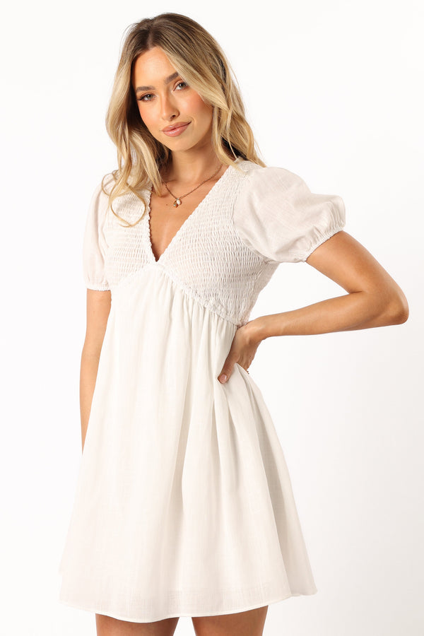 DRESSES @Grecca Puff Sleeve Mini Dress - White