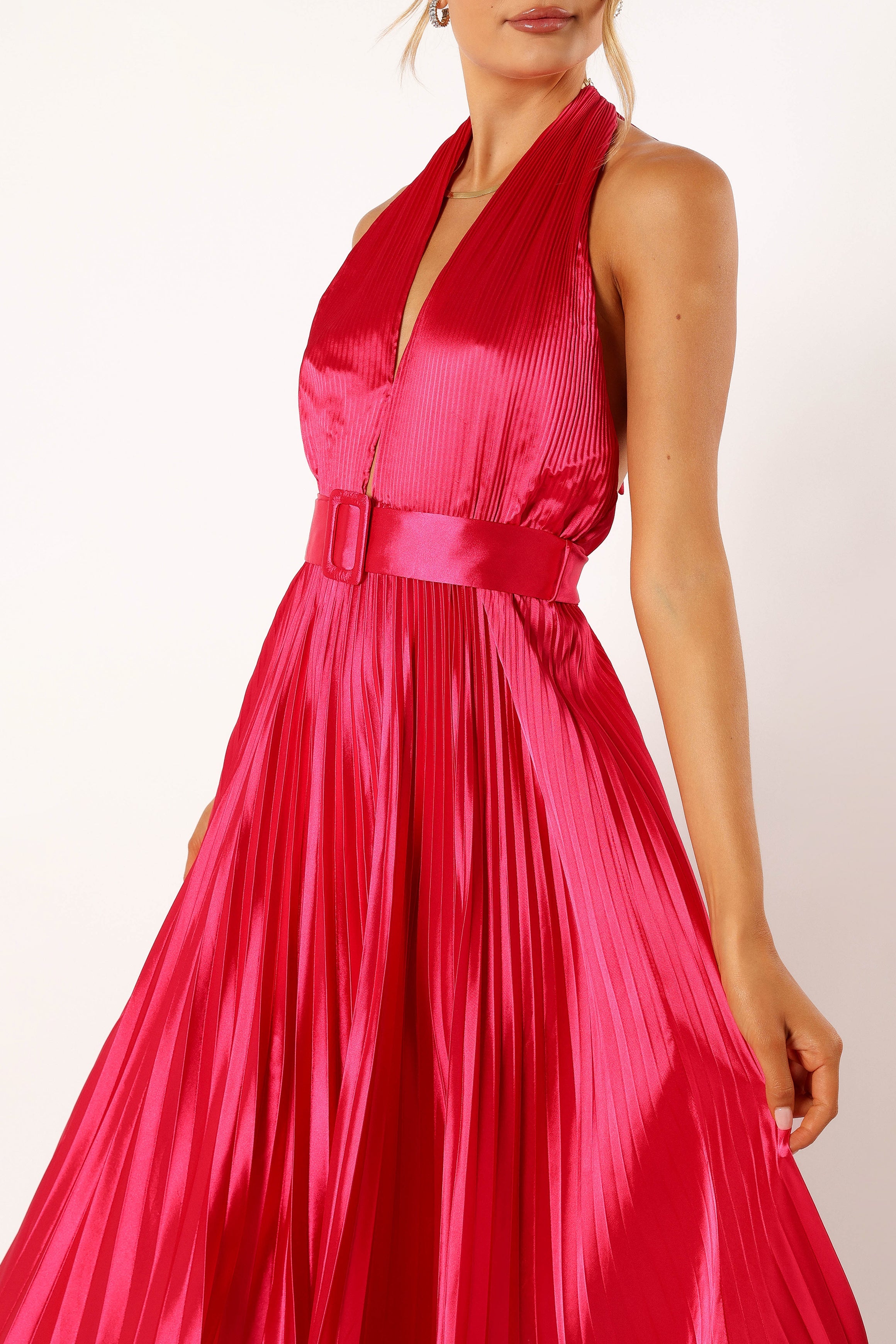 DRESSES @Greta Halterneck Maxi Dress - Magenta