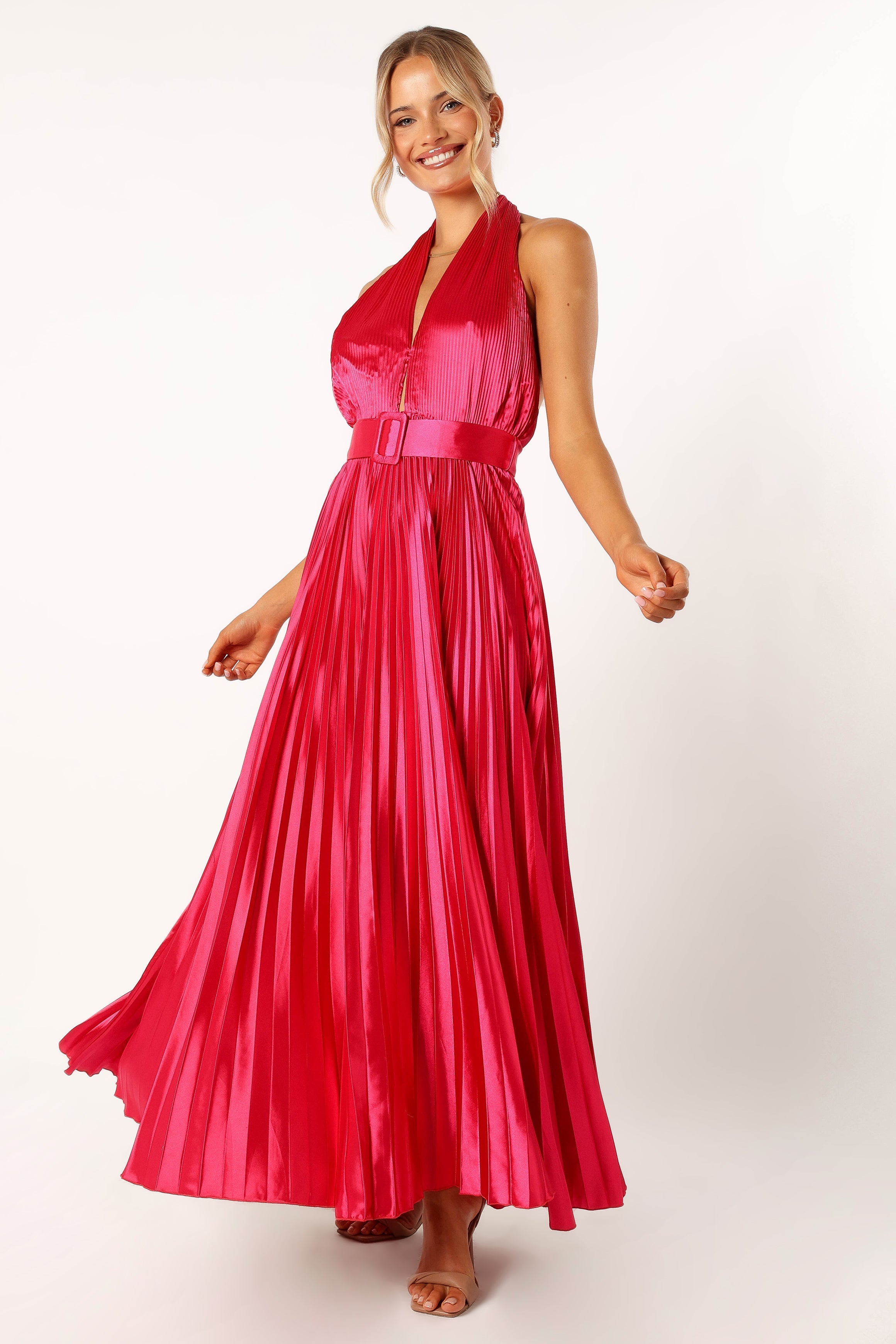 DRESSES @Greta Halterneck Maxi Dress - Magenta