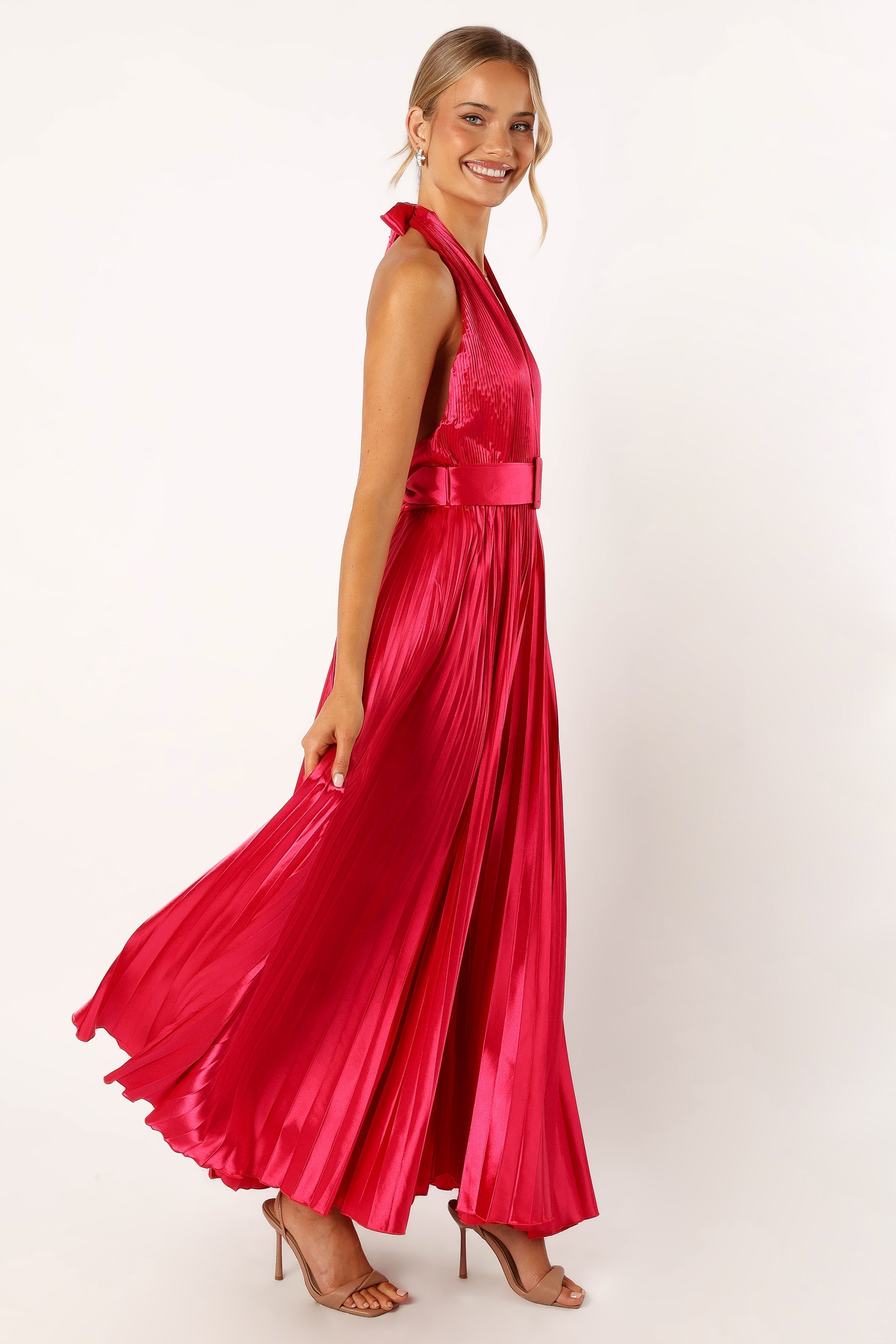 DRESSES @Greta Halterneck Maxi Dress - Magenta