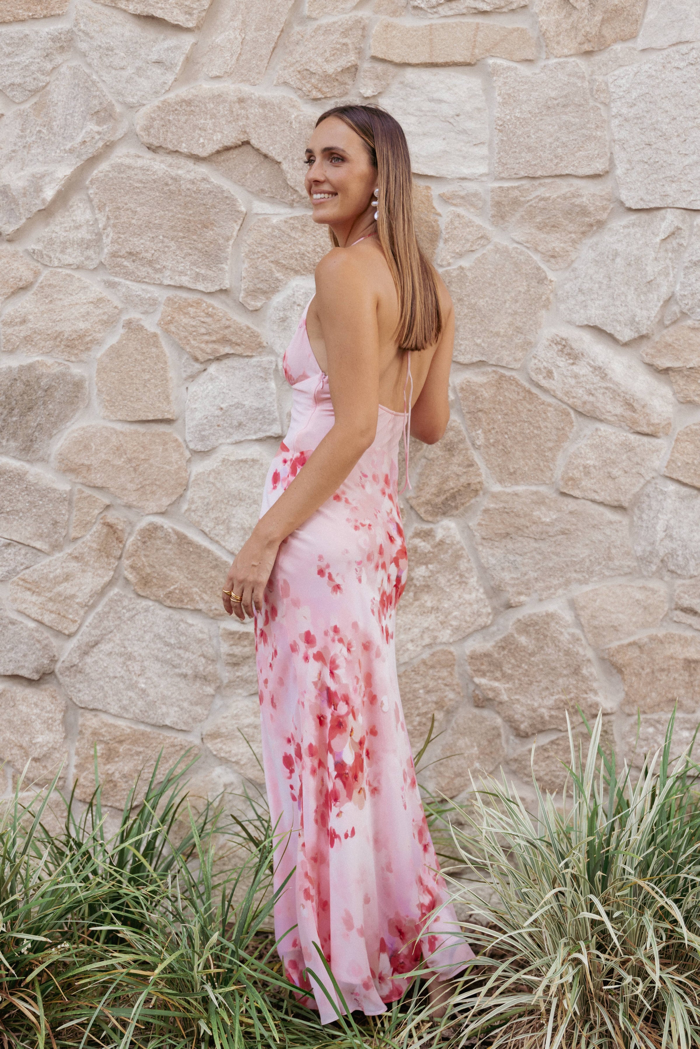 DRESSES Gwyneth Halterneck Maxi Dress - Pink Floral