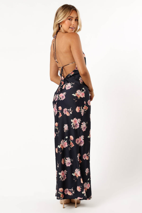 DRESSES @Hadley Halterneck Maxi Dress - Black Floral (Hold for Modern Romance)