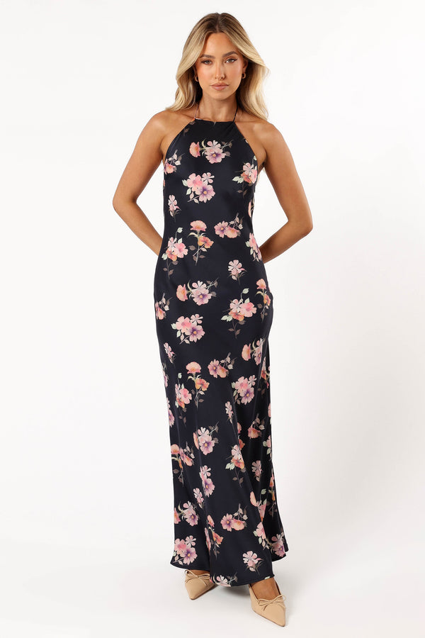 DRESSES @Hadley Halterneck Maxi Dress - Black Floral (Hold for Modern Romance)