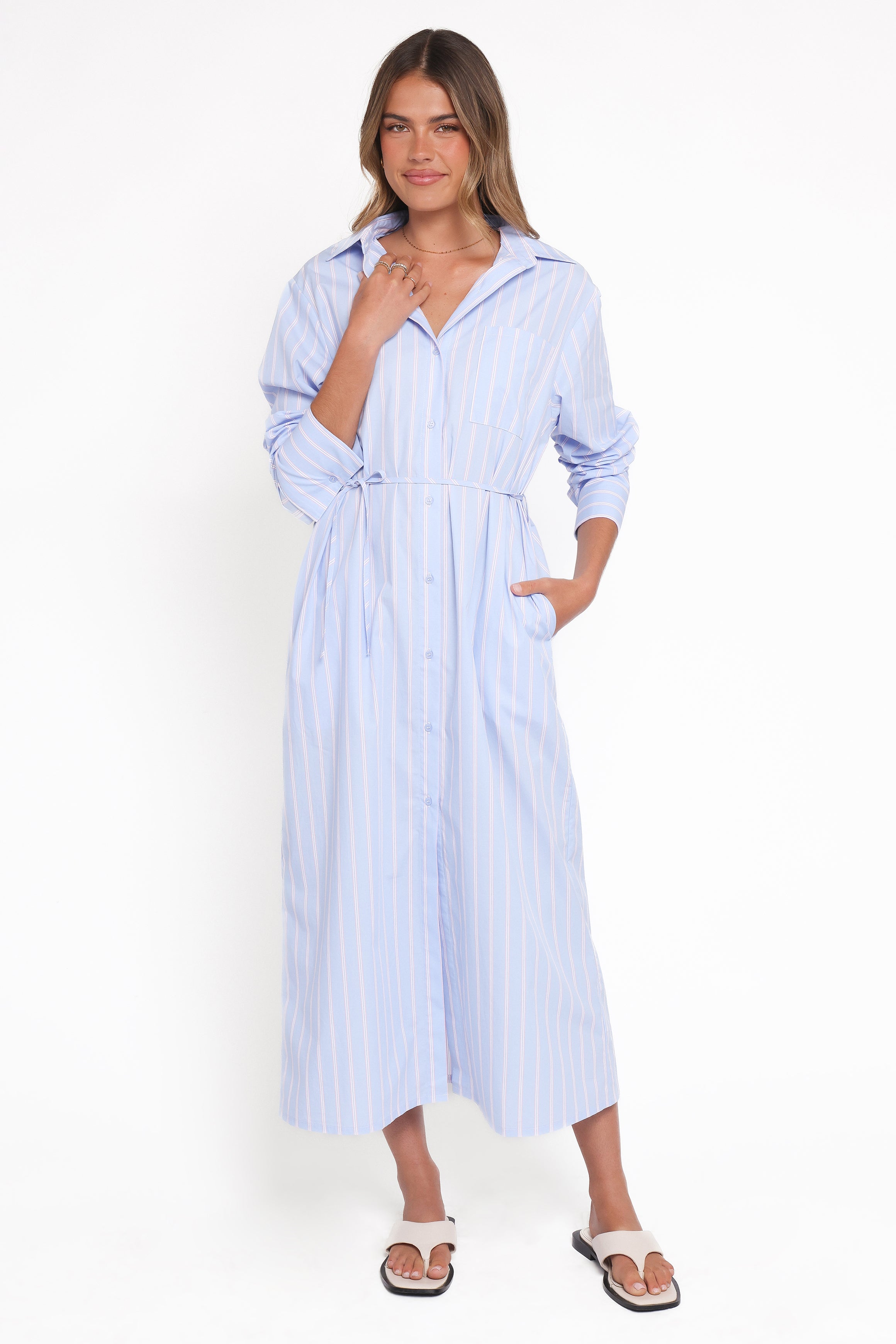 DRESSES Harlan Long Sleeve Midi Dress - Blue Pink Stripe