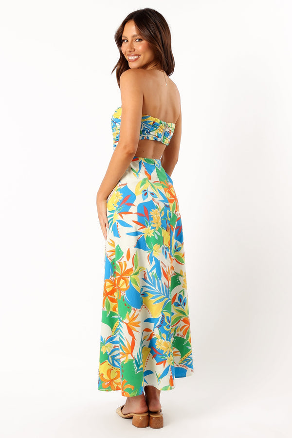 DRESSES @Harriet Strapless Midi Dress - Malta Print