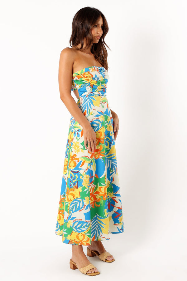 DRESSES @Harriet Strapless Midi Dress - Malta Print