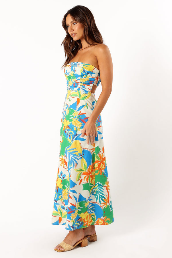 DRESSES @Harriet Strapless Midi Dress - Malta Print